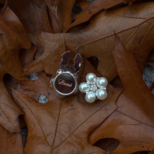 Button cover parel bloem groot zilver - Lauré